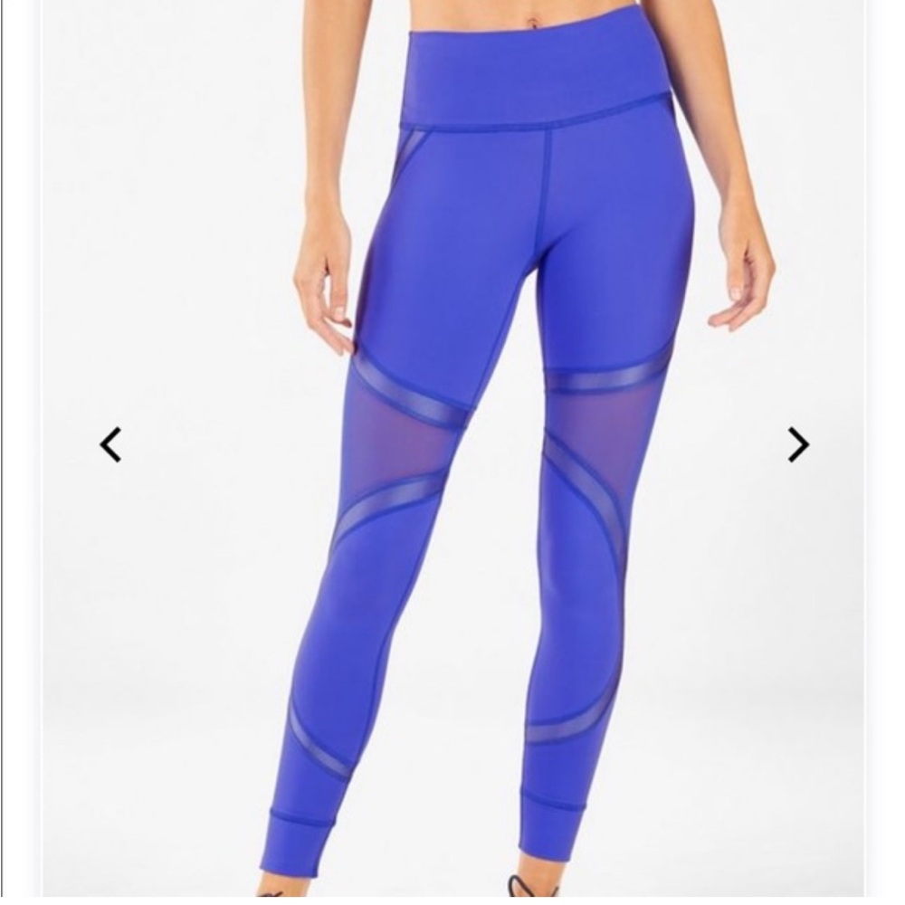 High-Waist Mesh Panel Active Leggings - Blue